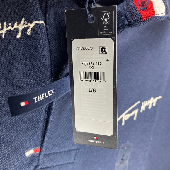 NWT TOMMY HILFIGER Slim Fit Logo Print Polo Navy Large - Picture 4 of 4